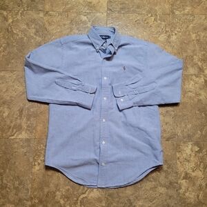 Ralph Lauren Button Down Shirt Boys Youth 18(XL) Blue Long Sleeve Flesh Pony